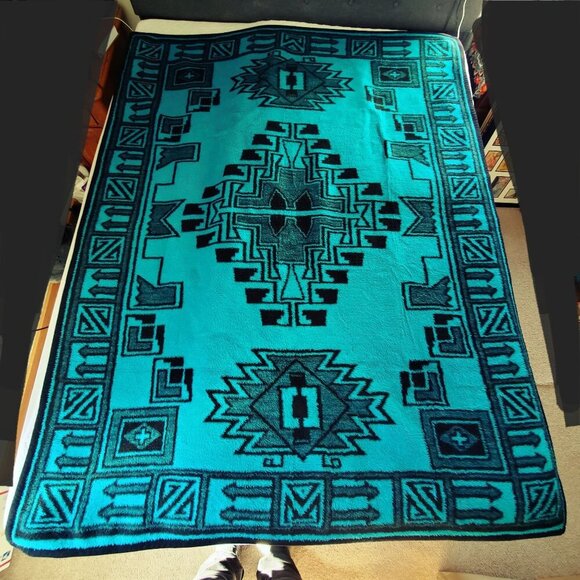VTG Ibena Reversible Southwestern Blanket Tribal Design 58"x73" Made In Turkey - Picture 9 of 12
